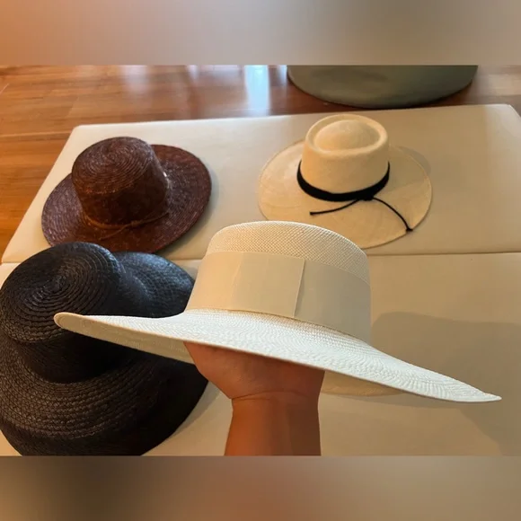 New Artesano Pinto Elegant Cream white Wide-Brim Hat Large L M adjustable boater - Picture 8 of 10